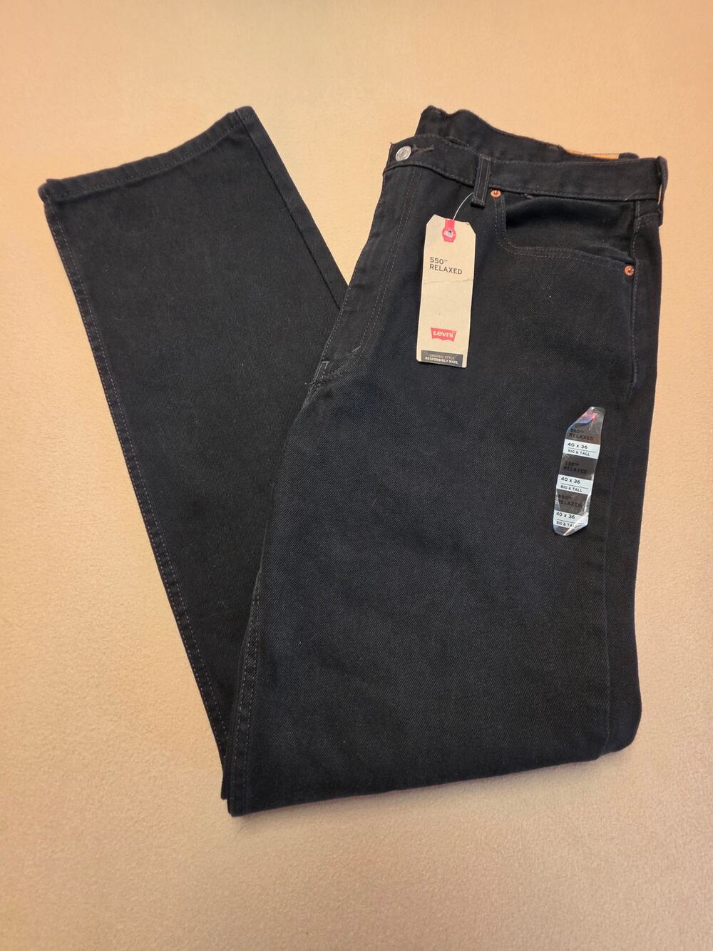 Levi's Men's 550 Relaxed Fit Tapered Black Jeans Sz 40x36 Big & Tall NWT
